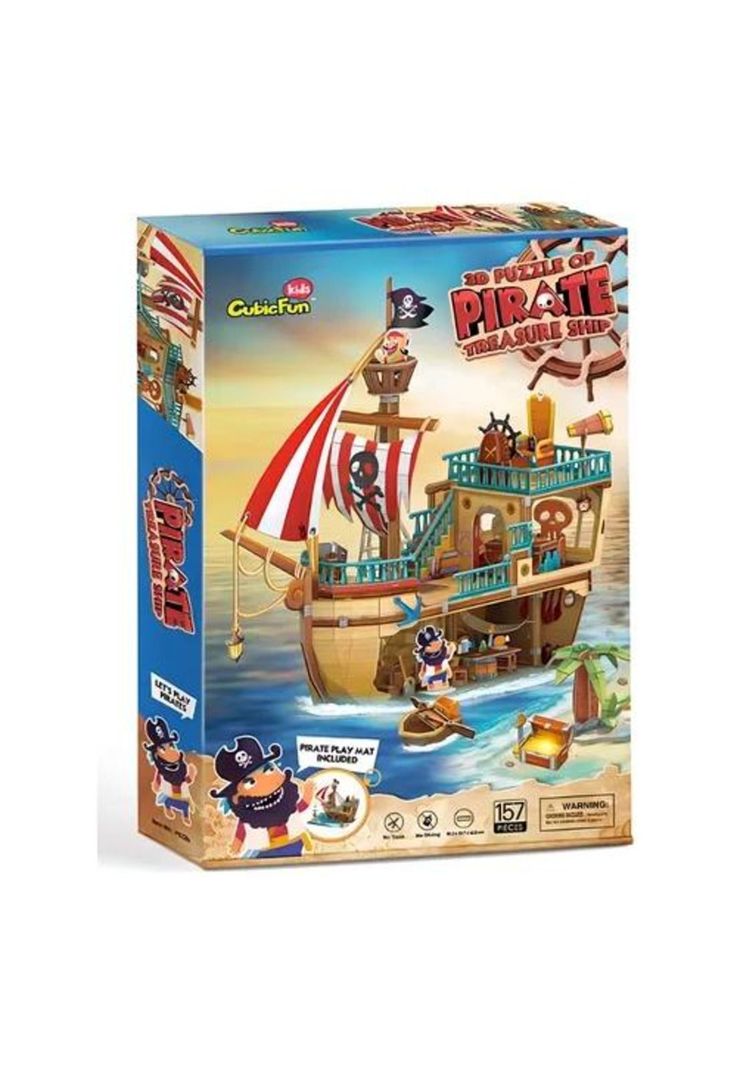 Puzzle 3D: barco pirata tesoro, 157 piezas multicolor-0