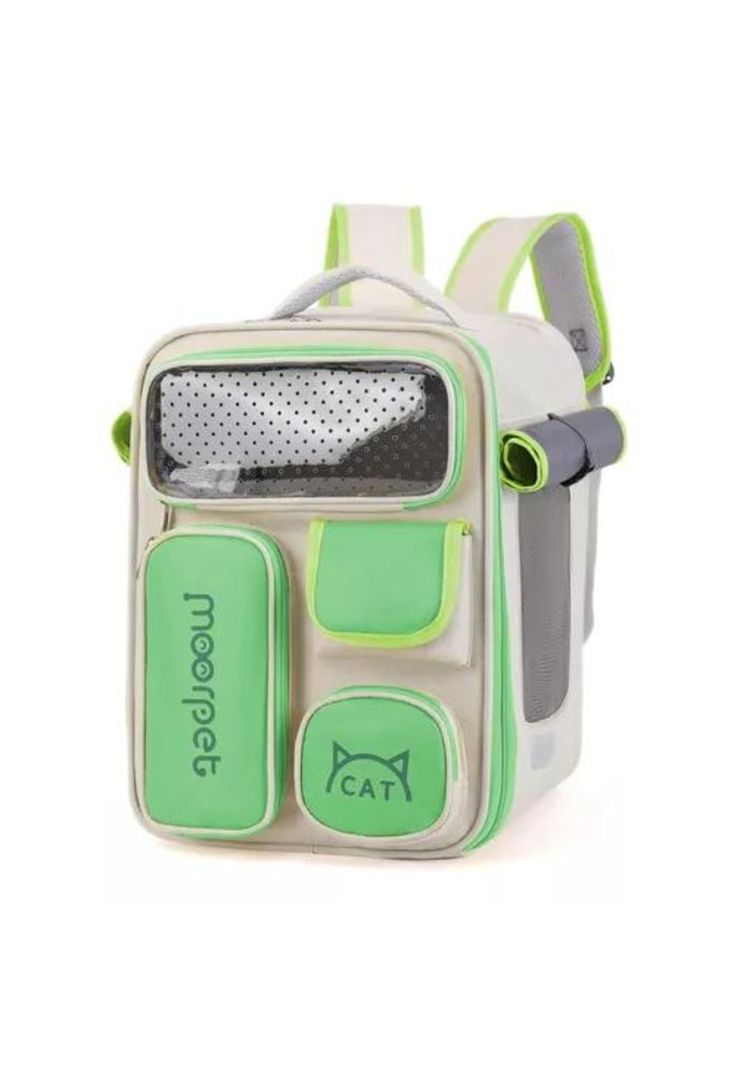 Mochila bolso plegable para mascotas perro y gato verde-0