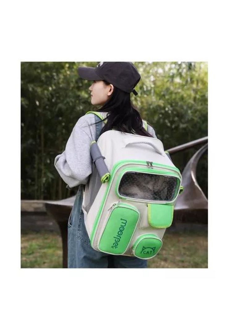 Mochila bolso plegable para mascotas perro y gato verde-2