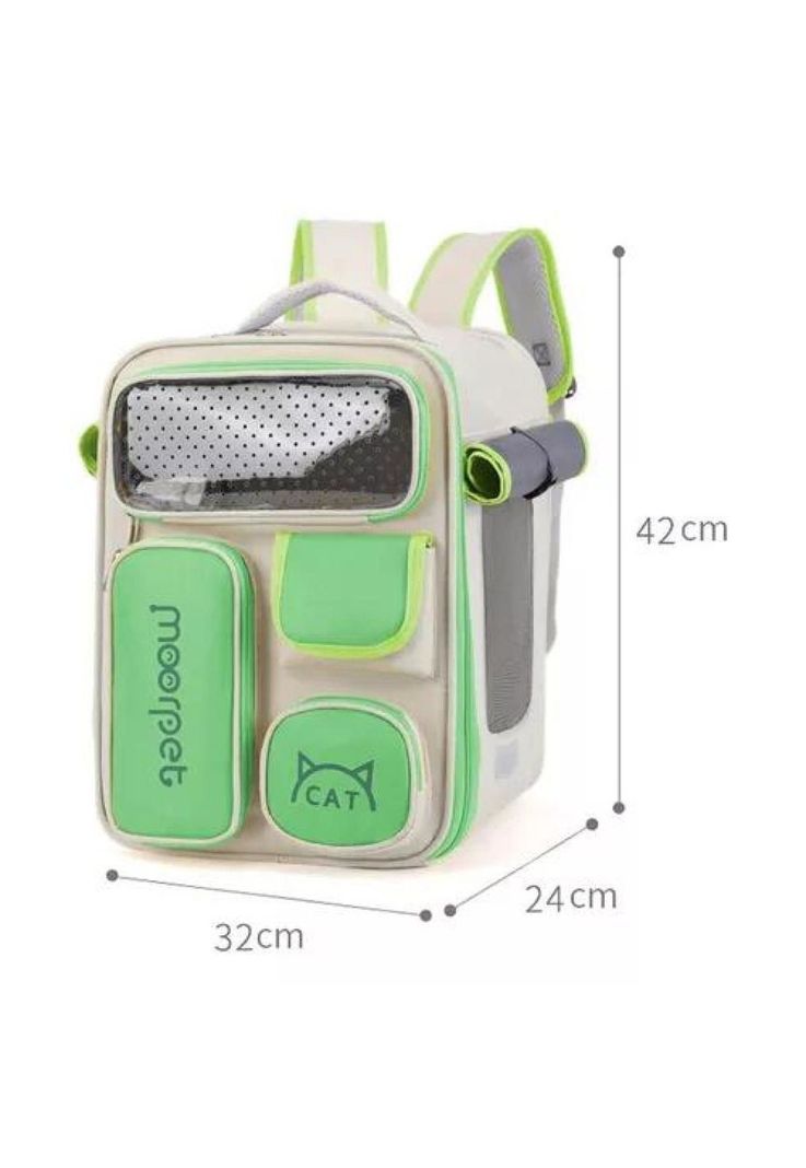 Mochila bolso plegable para mascotas perro y gato verde-3