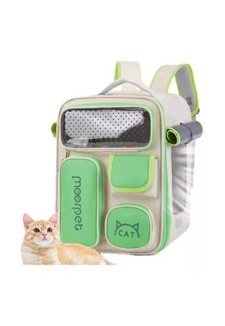 Mochila bolso plegable para mascotas perro y gato verde-4
