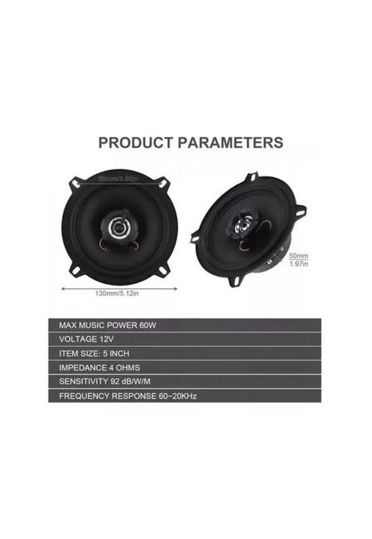 Parlante auto 13cm redondo 60W coaxial 2 vías, color negro-1