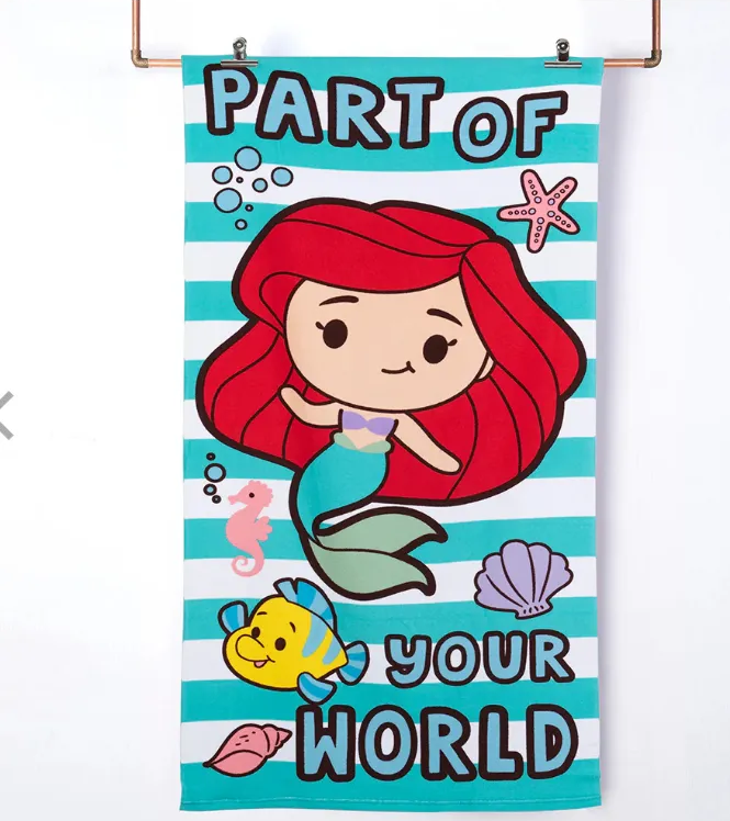Toalla de Baño o Playa Infantil 70x140 cm con Bolso Mashini Color Blanco Princesa Ariel
