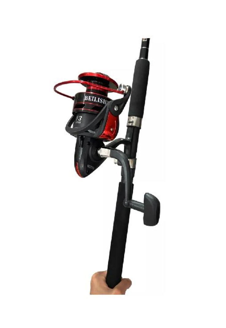 Combo caña de pescar botera 1.8m + carrete + multifilam + señuelo, negro-0