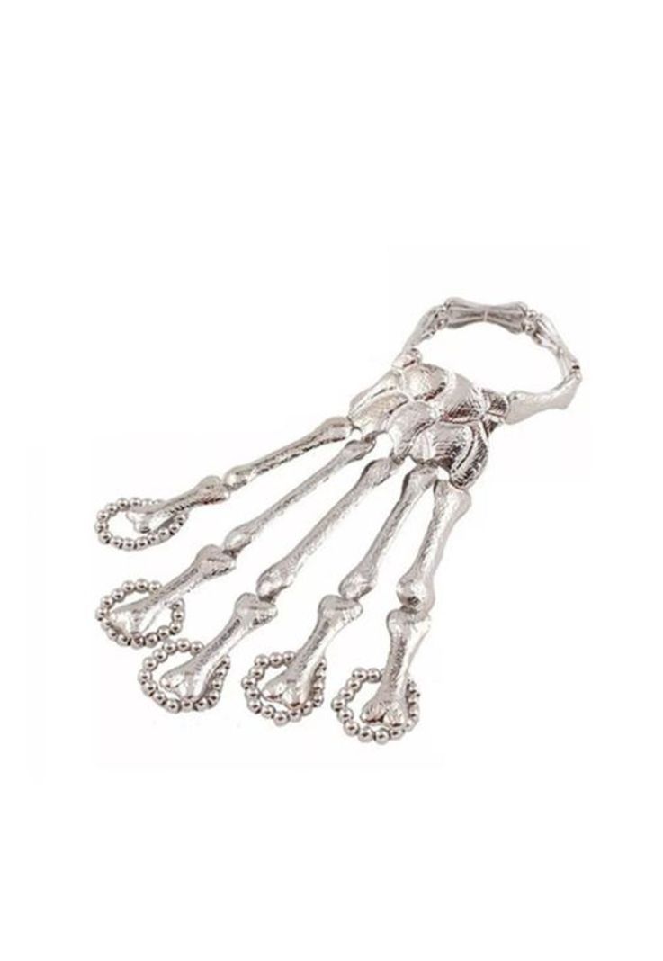 Anillo y pulsera con calavera punk, color plata-0