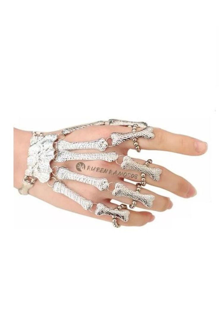 Anillo y pulsera con calavera punk, color plata-1