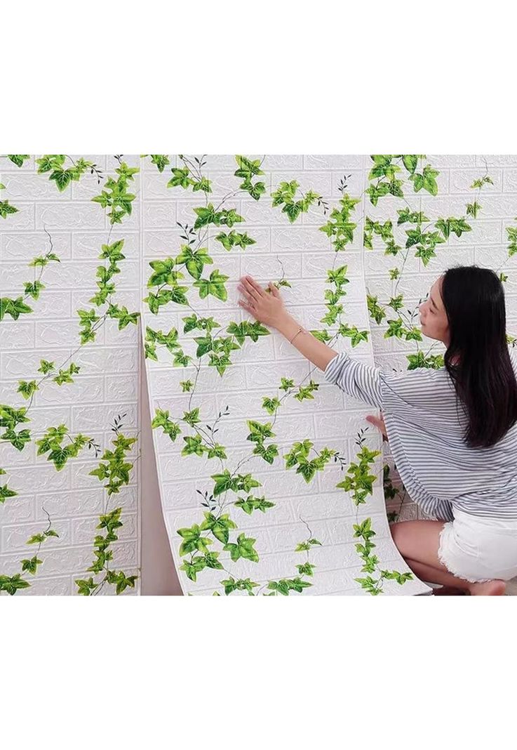 Pack de 10 láminas de papel mural 3D ladrillo blanco 77x70 cm-6