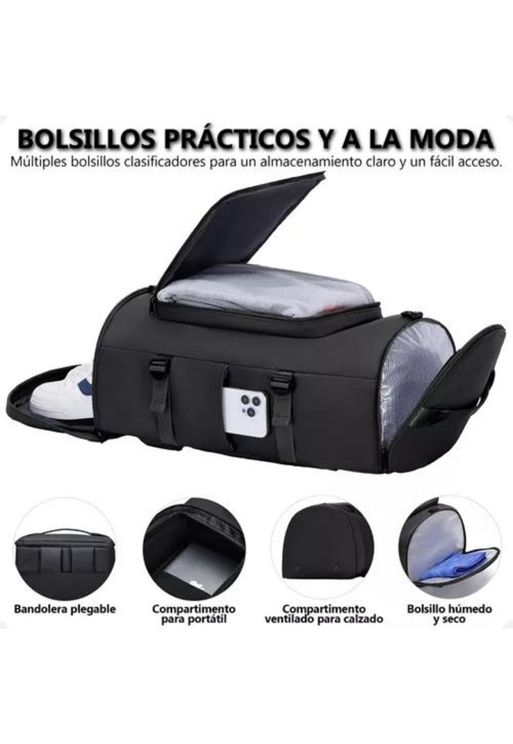Bolsa de gran capacidad para viajes y deportes, color negro-4