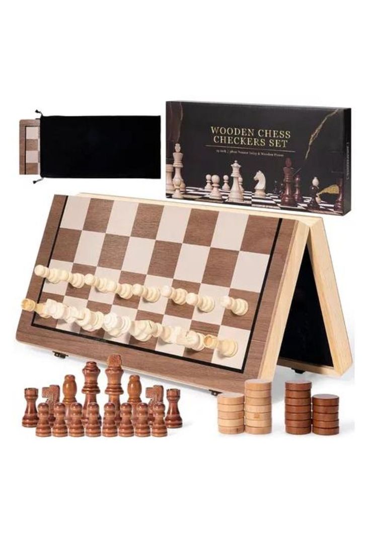 Tablero de ajedrez magnético de madera 40x40 cm 2 en 1-2