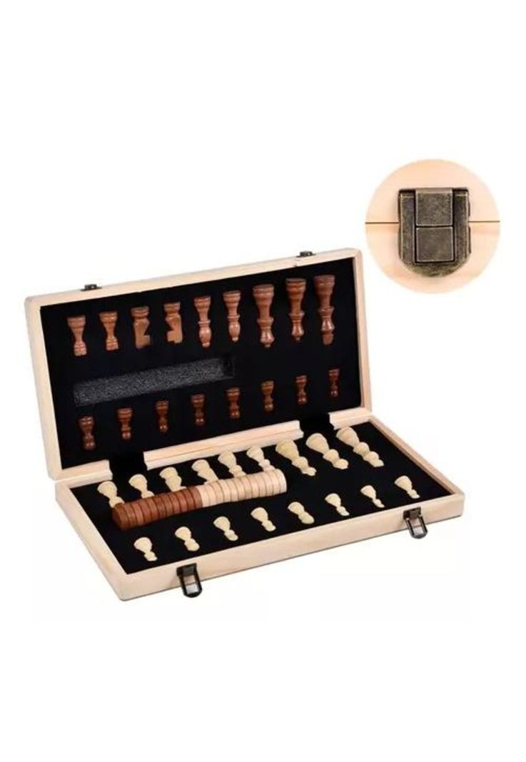 Tablero de ajedrez magnético de madera 40x40 cm 2 en 1-7
