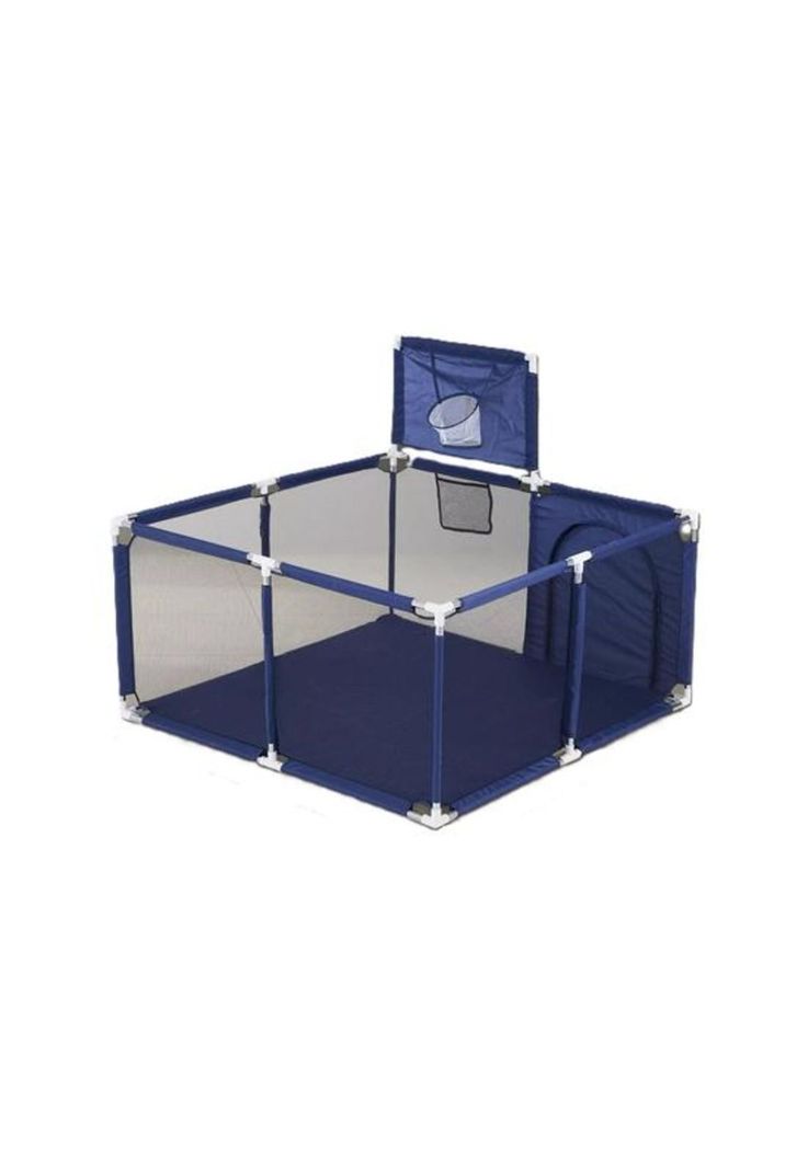Corral de seguridad para niños cuadrado con aro de basket, azul-0