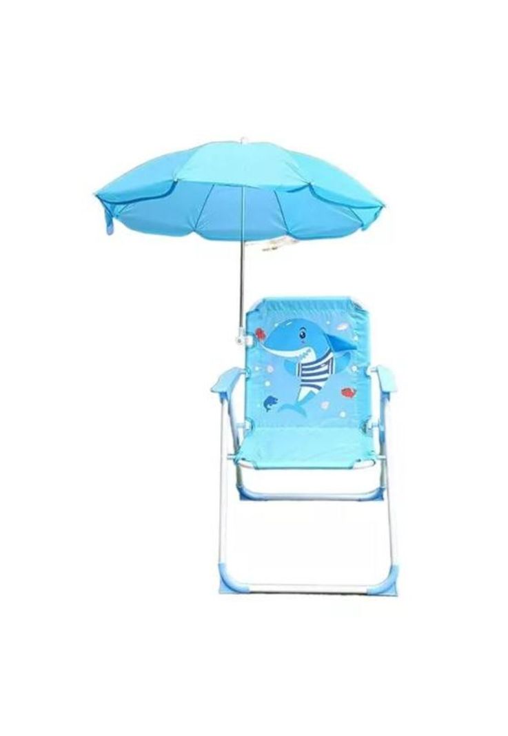 Silla plegable para camping animales niños con sombrilla azul-0