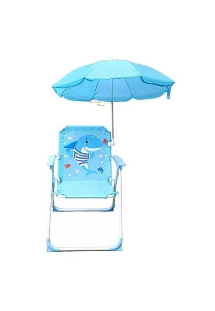 Silla plegable para camping animales niños con sombrilla azul-1