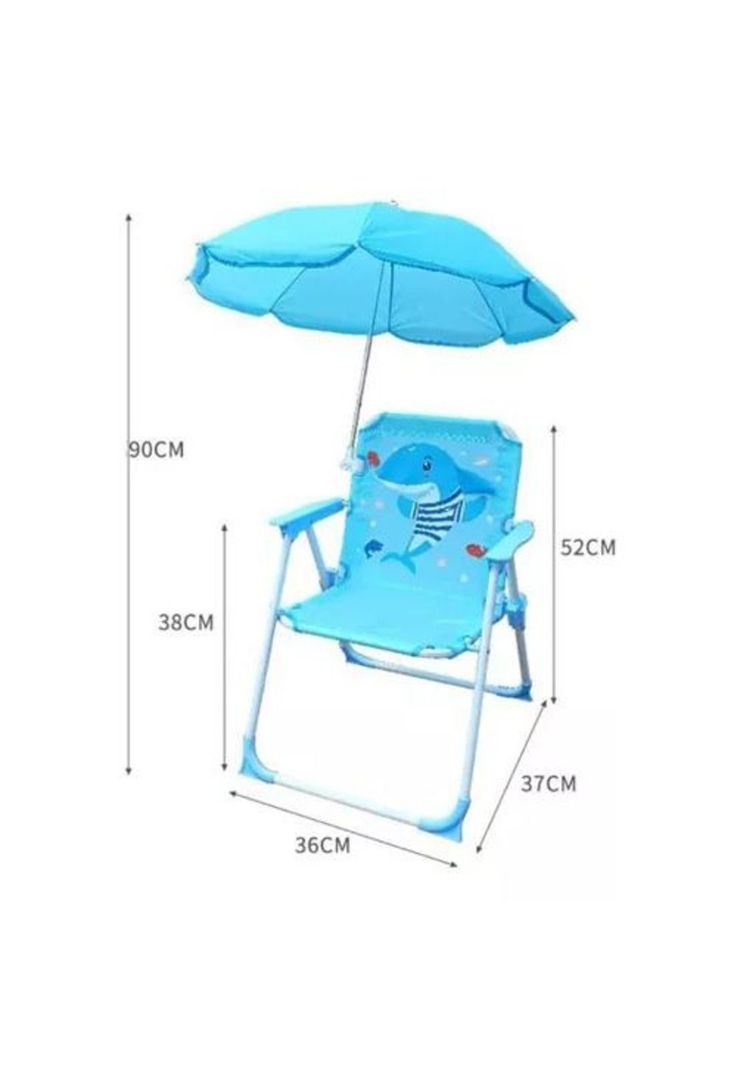 Silla plegable para camping animales niños con sombrilla azul-2