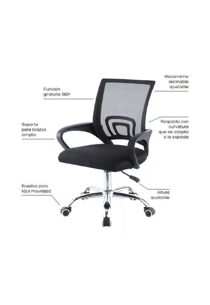 Silla de oficina Mesh Relan ergonómica giratoria color negro-3