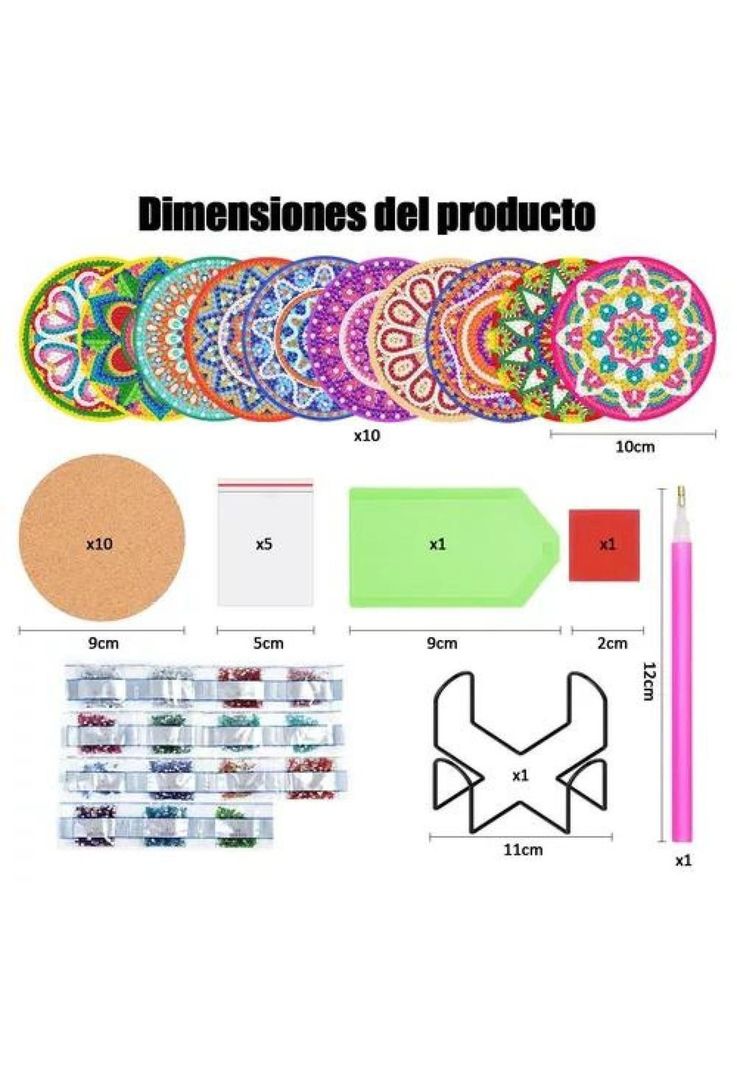 Kit de 10 posavasos de pintura diamante 5D, estilo mandala, 10 cm-1