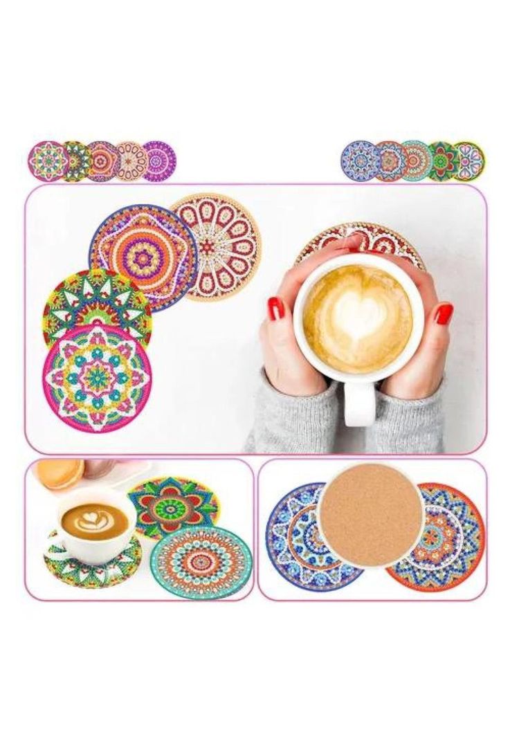 Kit de 10 posavasos de pintura diamante 5D, estilo mandala, 10 cm-2