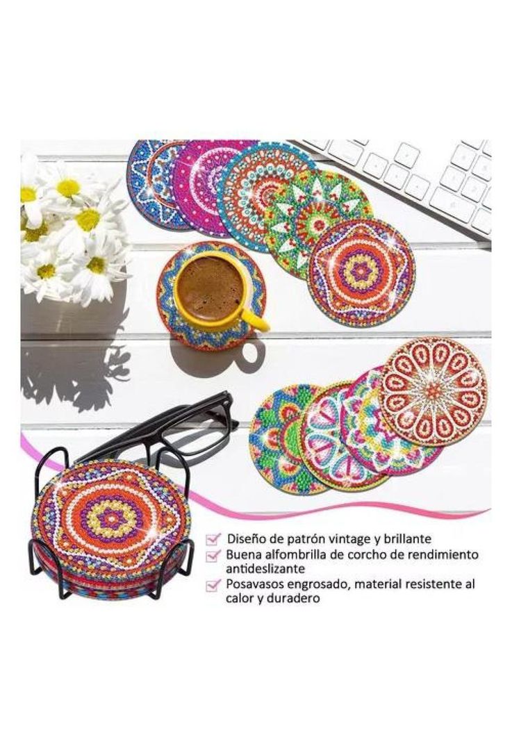 Kit de 10 posavasos de pintura diamante 5D, estilo mandala, 10 cm-3