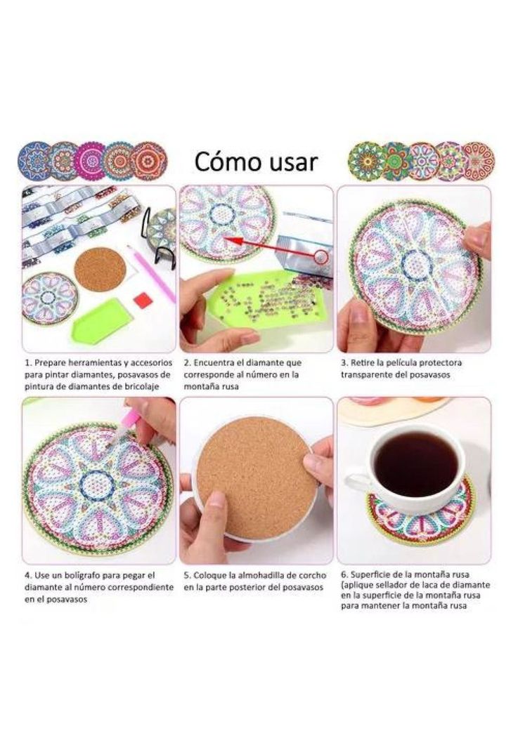 Kit de 10 posavasos de pintura diamante 5D, estilo mandala, 10 cm-4