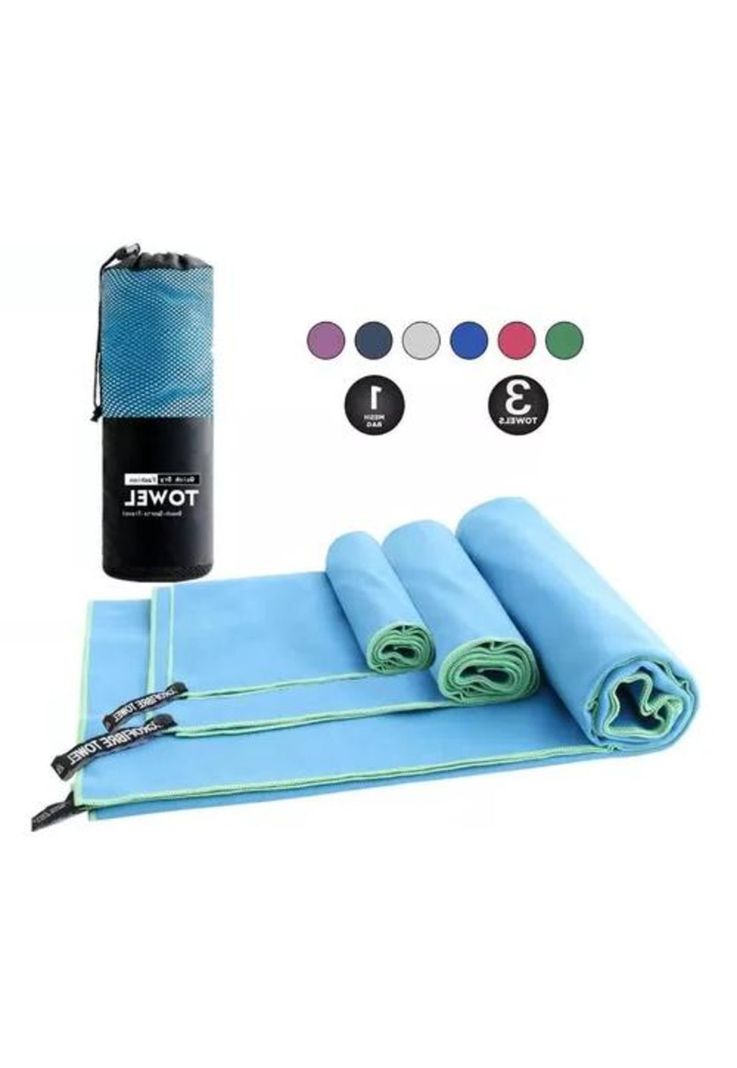 Toalla de baño de viaje de microfibra, secado rápido, 3 piezas, celeste-1