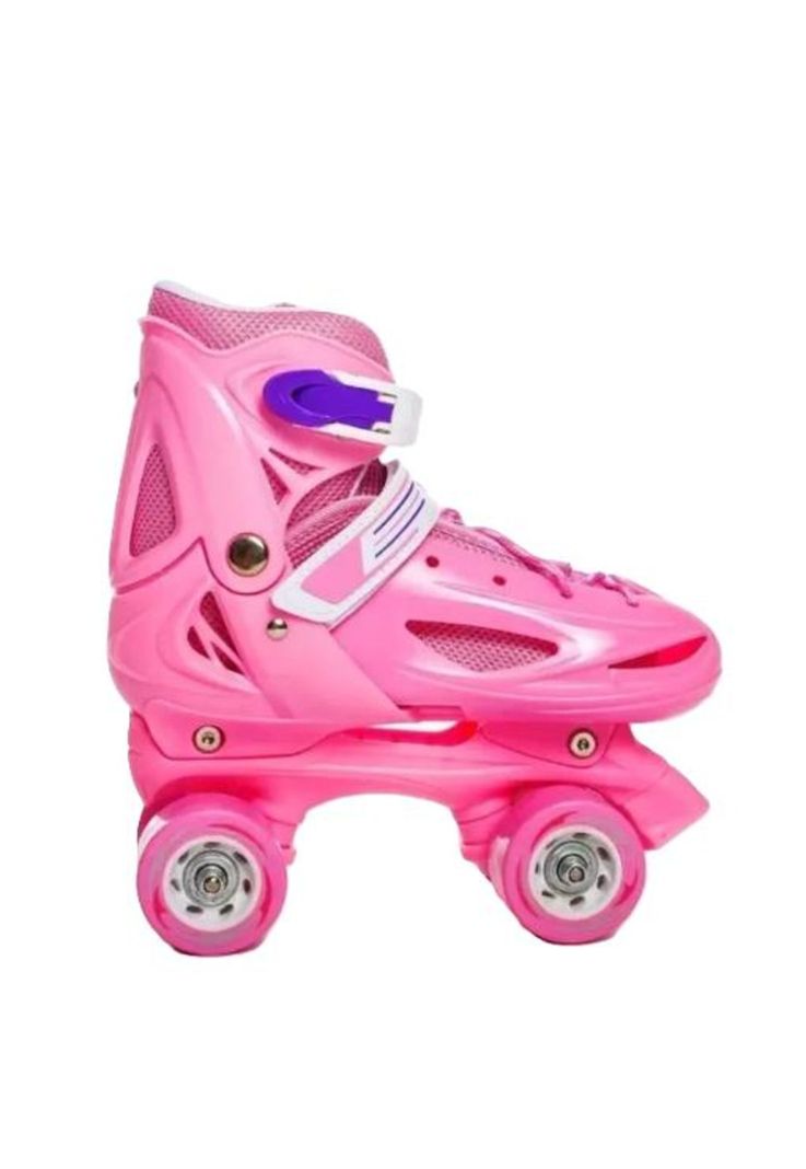 Patines rollers niña más protectores y casco talla M 30-33, rosado-0