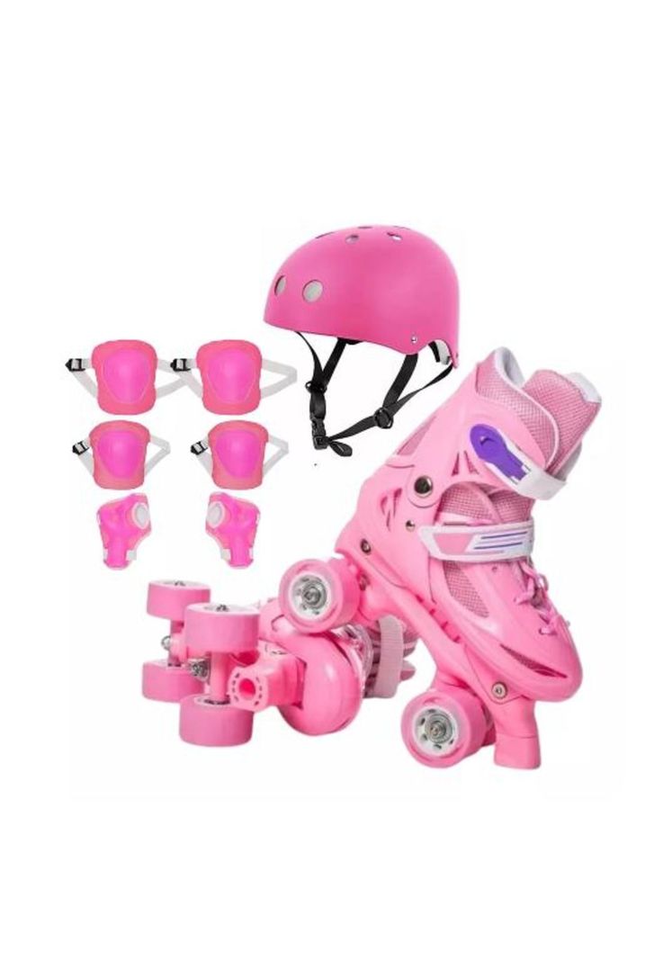 Patines rollers niña más protectores y casco talla M 30-33, rosado-2