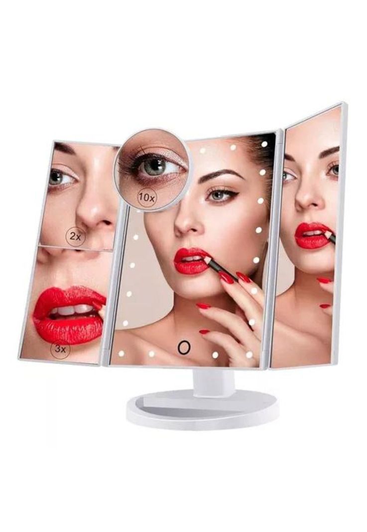 Espejo Maquillaje 22 Luces LED Aumento X1, X2, X3, X10 Giratorio Blanco-0