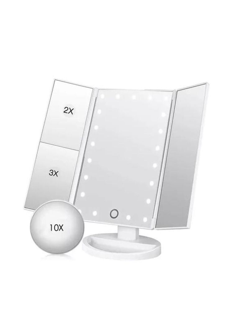 Espejo Maquillaje 22 Luces LED Aumento X1, X2, X3, X10 Giratorio Blanco-4