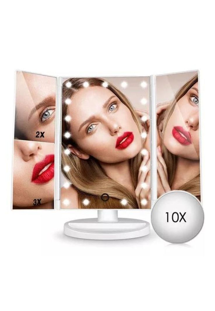 Espejo Maquillaje 22 Luces LED Aumento X1, X2, X3, X10 Giratorio Blanco-5