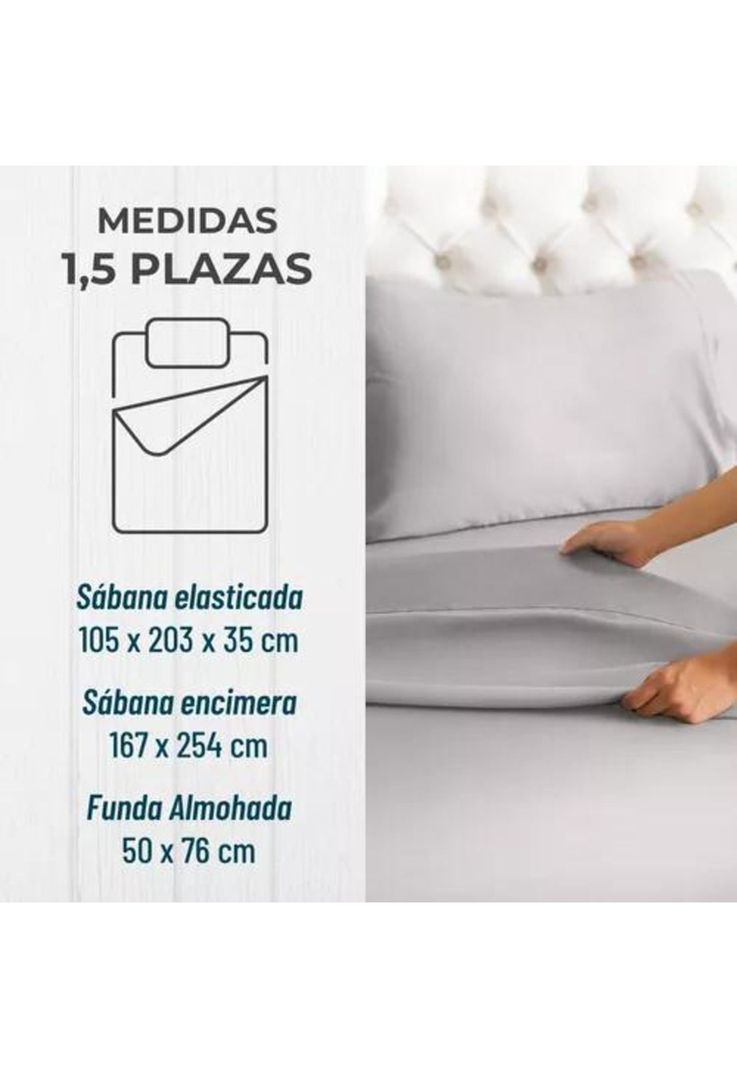 Sábana 1800 Ultra Suave + Funda Bordada - 1.5 Plazas Color Gris-1