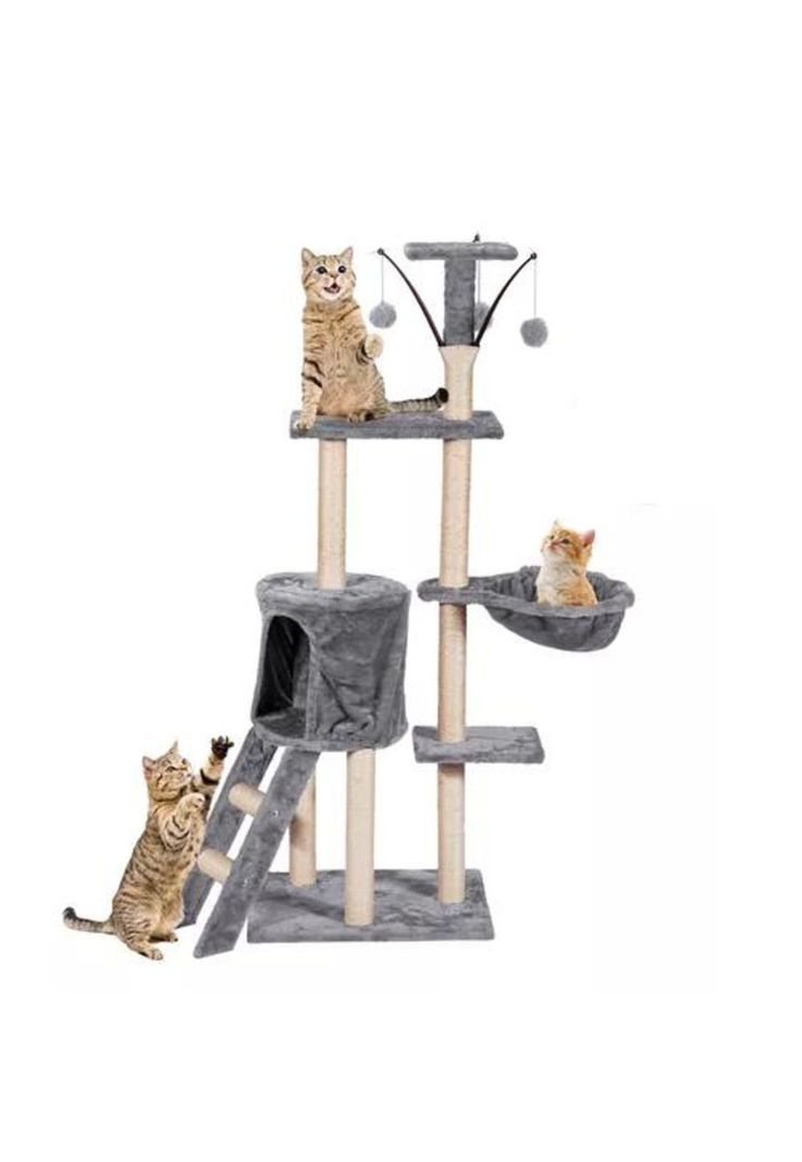 Torre rascador yute arbol gatos pompones escalera gris color-0