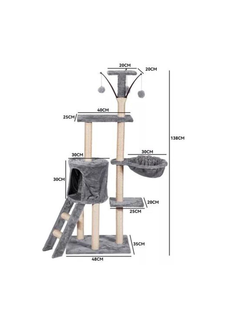 Torre rascador yute arbol gatos pompones escalera gris color-2