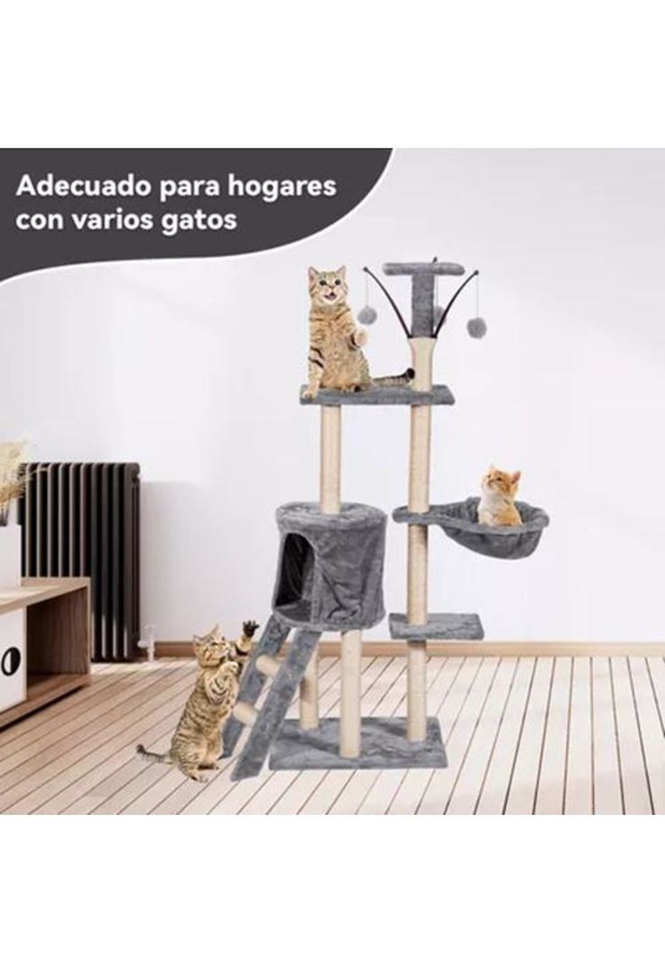 Torre rascador yute arbol gatos pompones escalera gris color-4