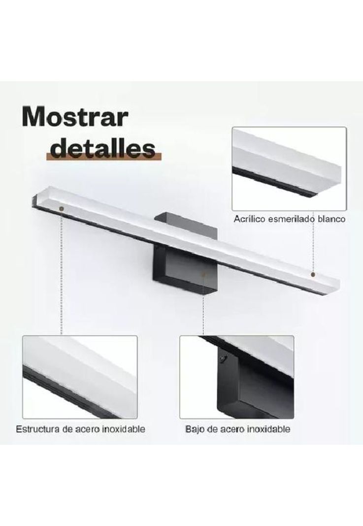 Arbotante Lámpara Pared Espejo Baño 60cm 12W LED Moderno-2