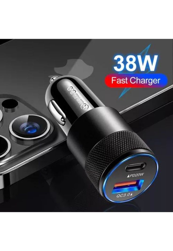 Cargador universal auto camión USB-C carga rápida 3.0 PD 38W-4