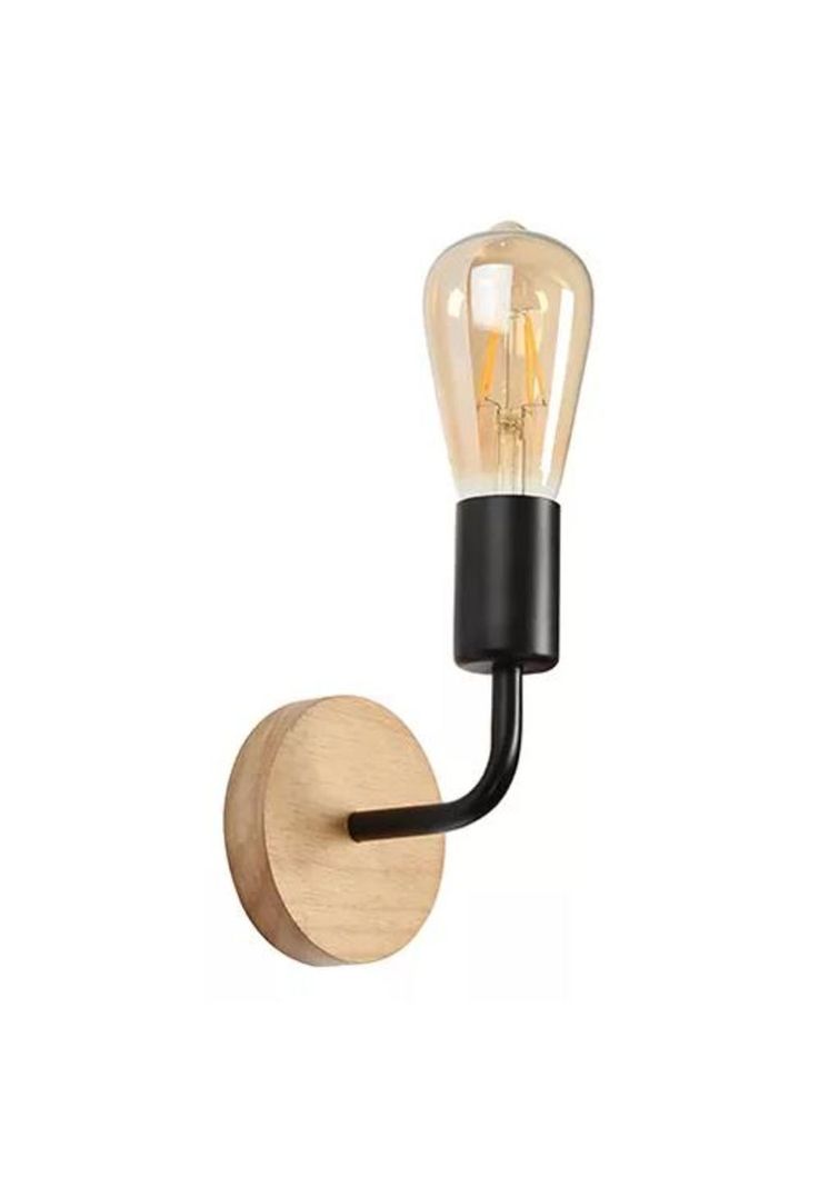 Aplique lámpara de madera, porta luces, color negro/madera-0