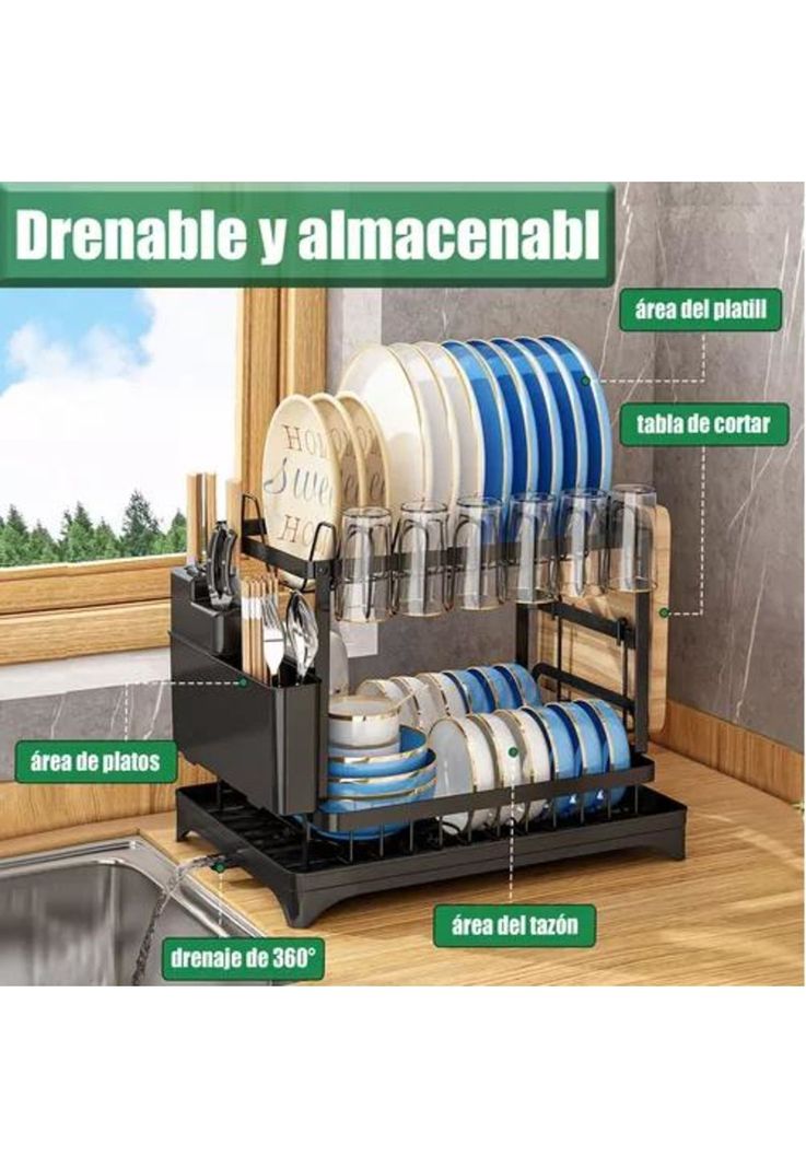 Secaplatos Escurridor - Secador de Platos, 2 Niveles, Cocina-1