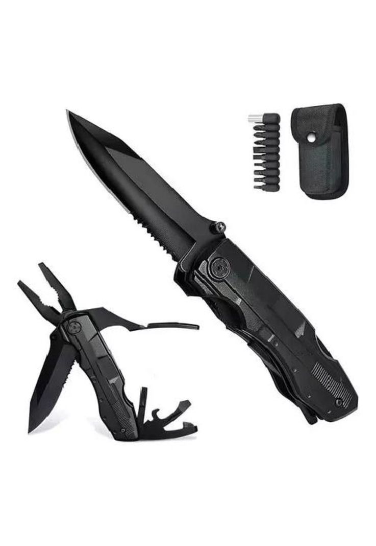 Navaja Táctica - Cuchillo Táctico Militar, Multiherramienta 16 en 1, Color Negro-0
