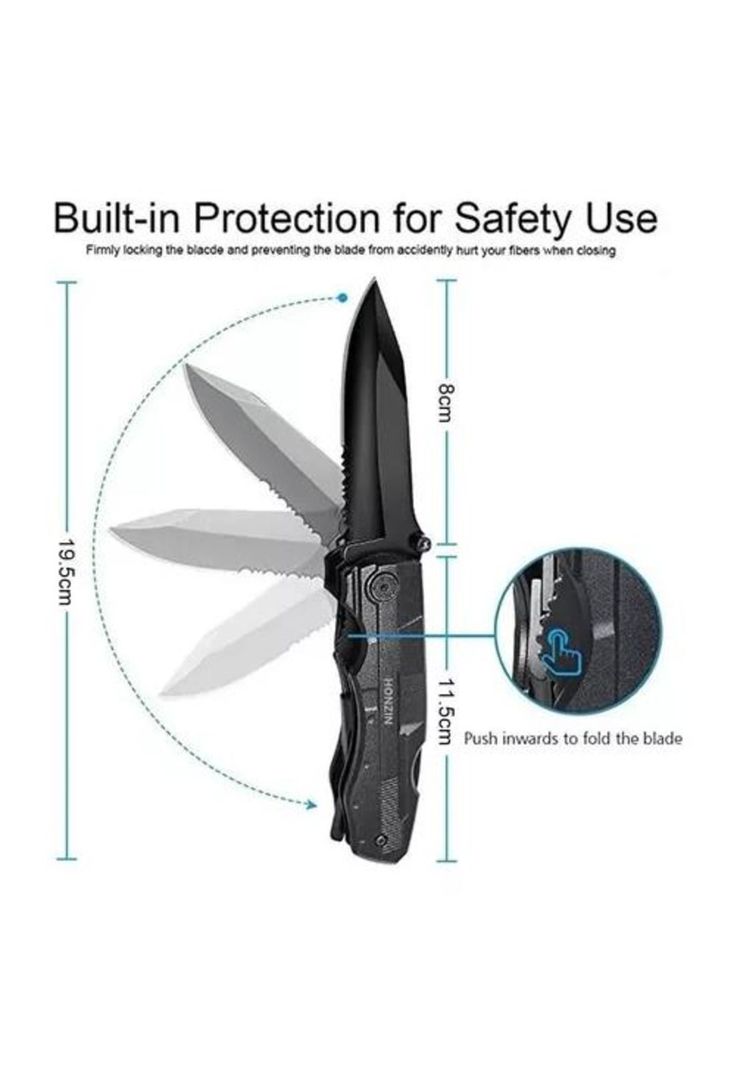 Navaja Táctica - Cuchillo Táctico Militar, Multiherramienta 16 en 1, Color Negro-3