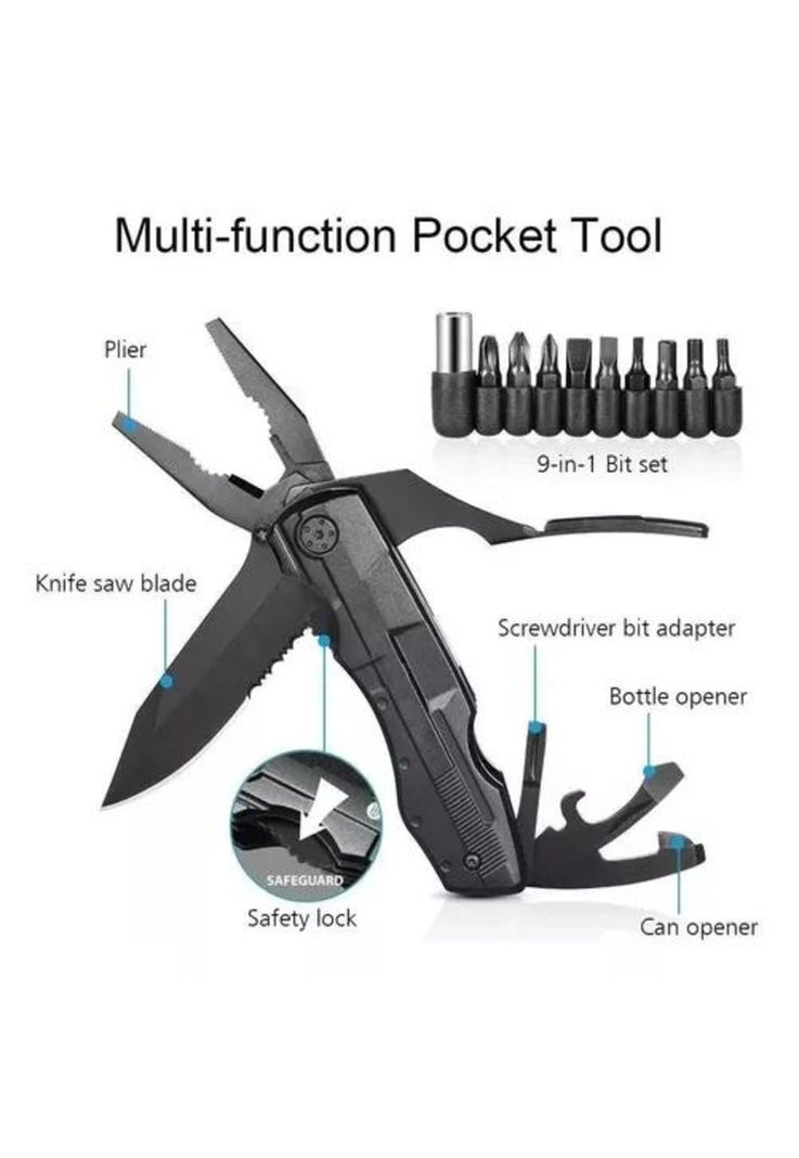 Navaja Táctica - Cuchillo Táctico Militar, Multiherramienta 16 en 1, Color Negro-4