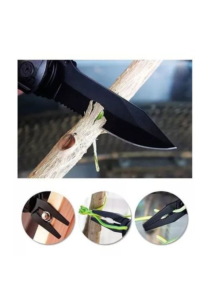 Navaja Táctica - Cuchillo Táctico Militar, Multiherramienta 16 en 1, Color Negro-6