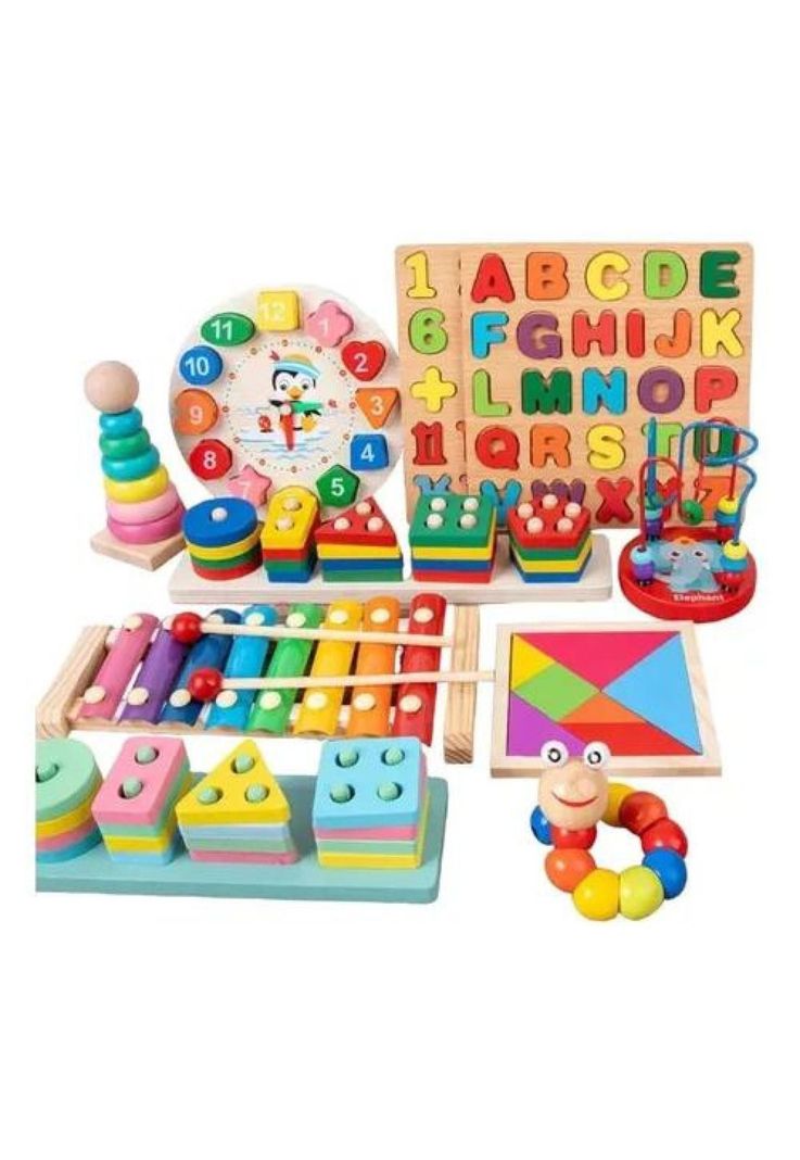 Pack de 10 Juguetes Didácticos de Madera para Niños - Montessori-0
