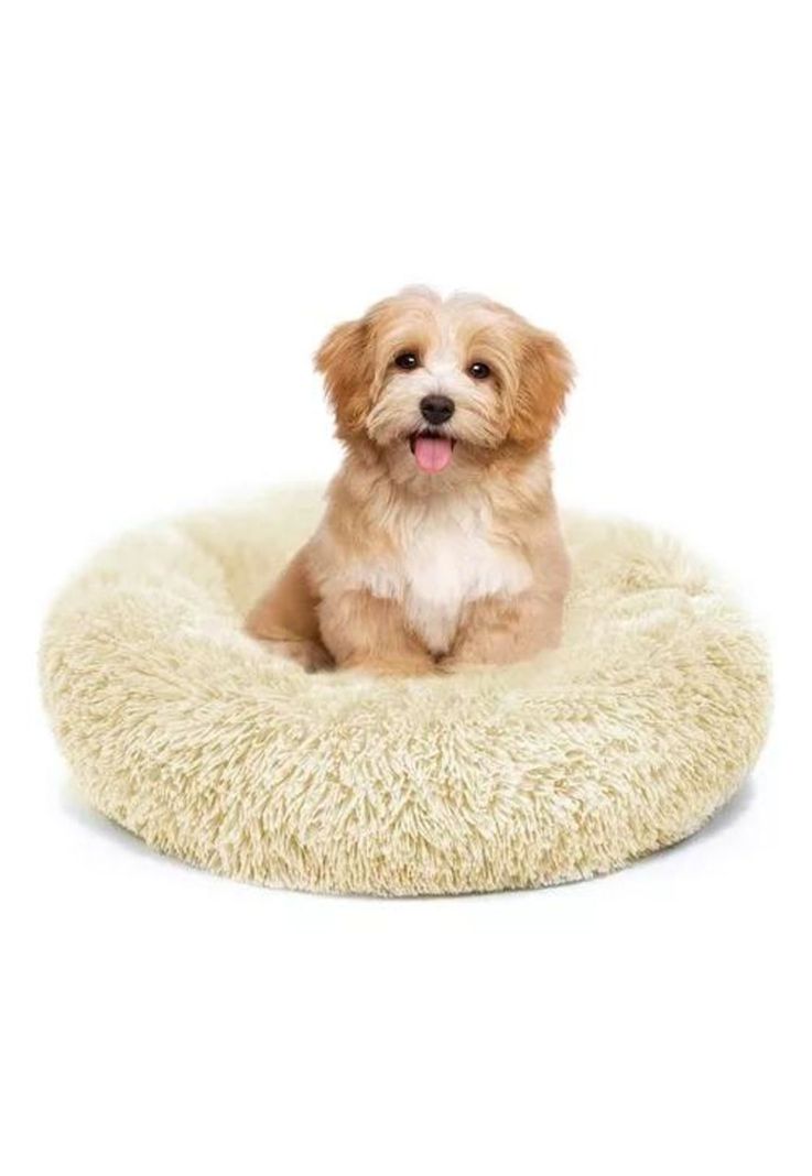 Cama antiestrés felpa peluda para mascotas 40 cm beige-0