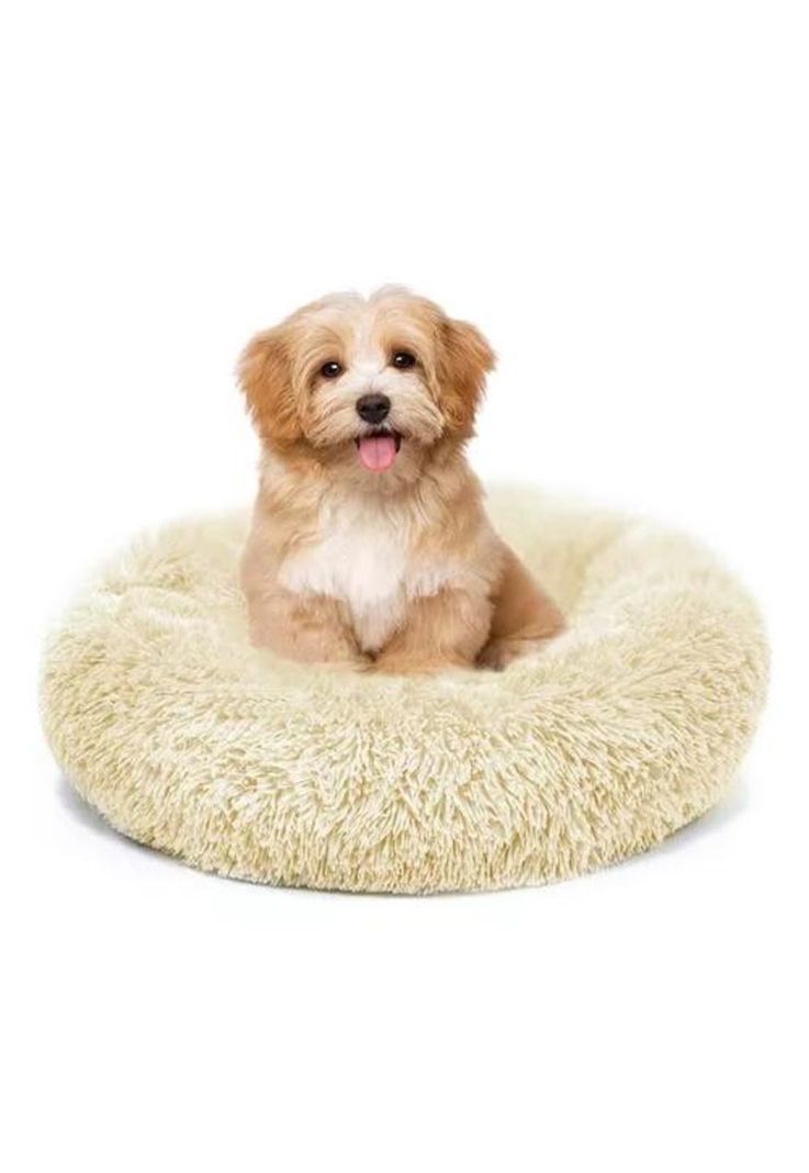 Cama antiestrés felpa peluda para mascotas 40 cm beige-1