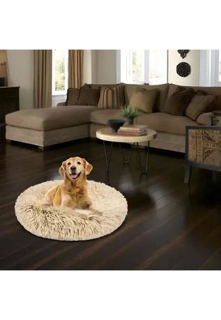 Cama antiestrés felpa peluda para mascotas 40 cm beige-2