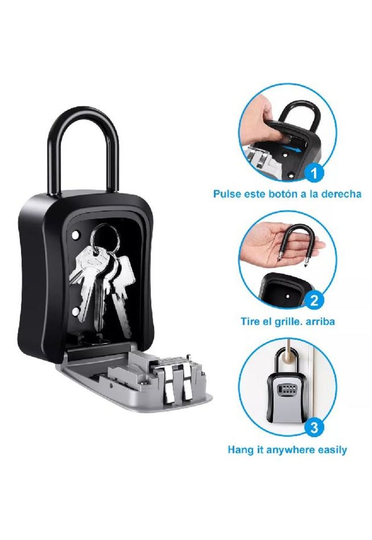 Caja seguridad porta llave candado clave color gris-4