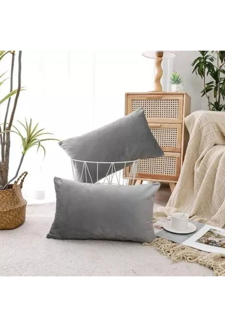 Pack de 2 Fundas Terciopelo Liso 30x50 cm Gris-1