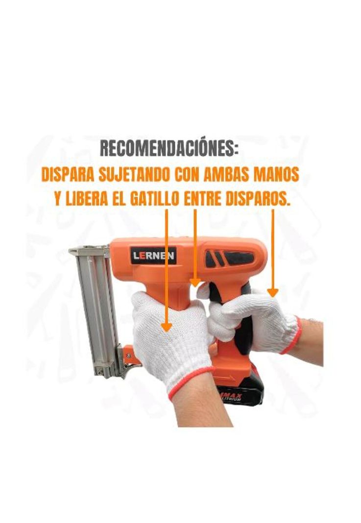 Pistola de clavos y grapas inalámbrica con 2 baterías Lernen, color negro-4