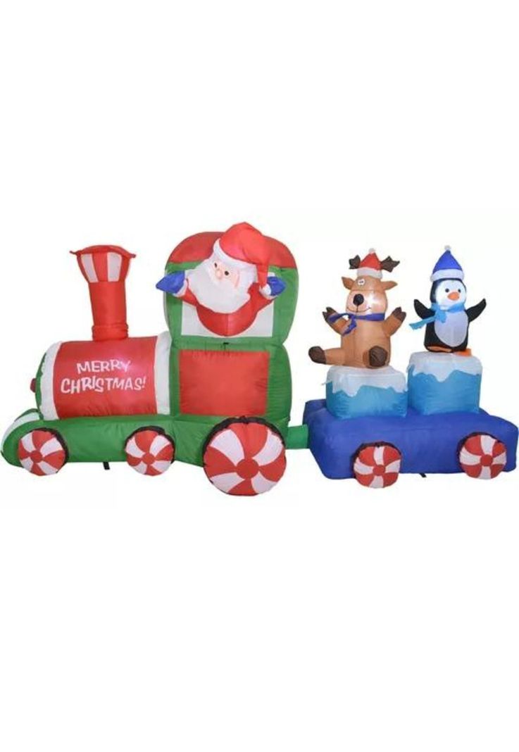Inflable de Navidad tren navideño 2.2 m exterior con luz led multicolor-0