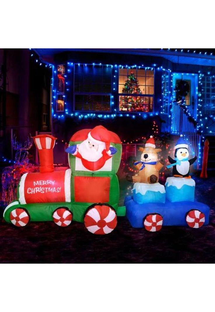 Inflable de Navidad tren navideño 2.2 m exterior con luz led multicolor-4